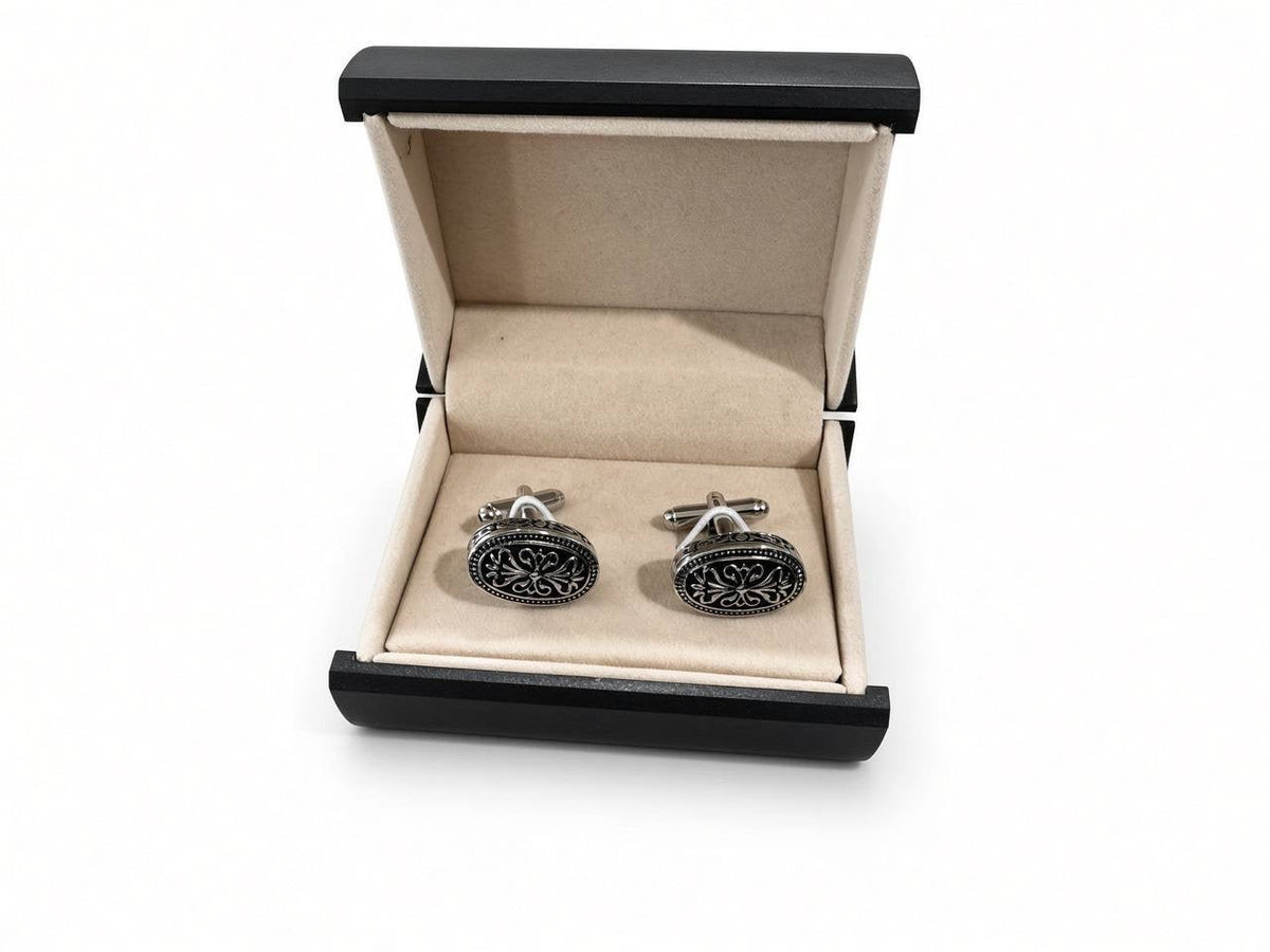 Silver-Tone Oval Scroll Cufflinks - Wm. Fox & Co.