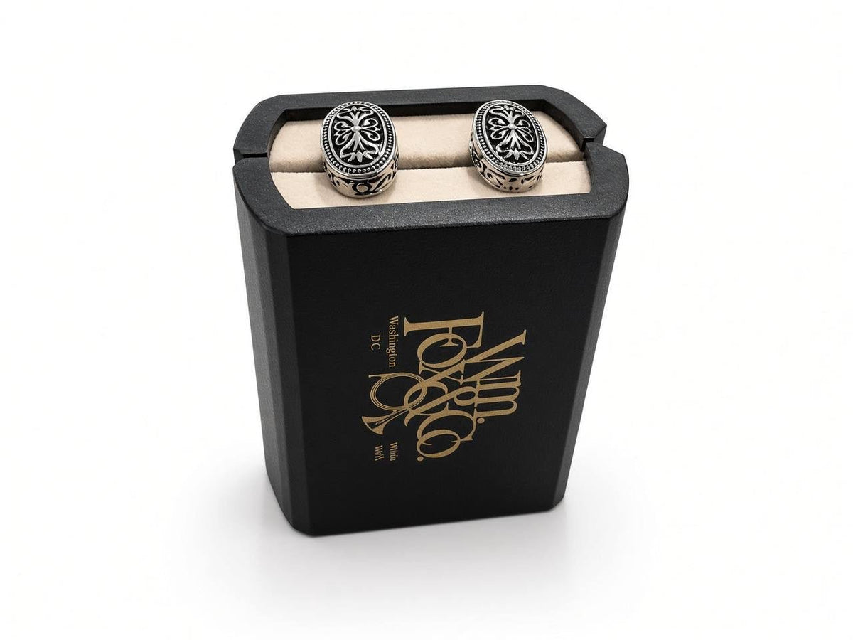 Silver-Tone Oval Scroll Cufflinks - Wm. Fox & Co.