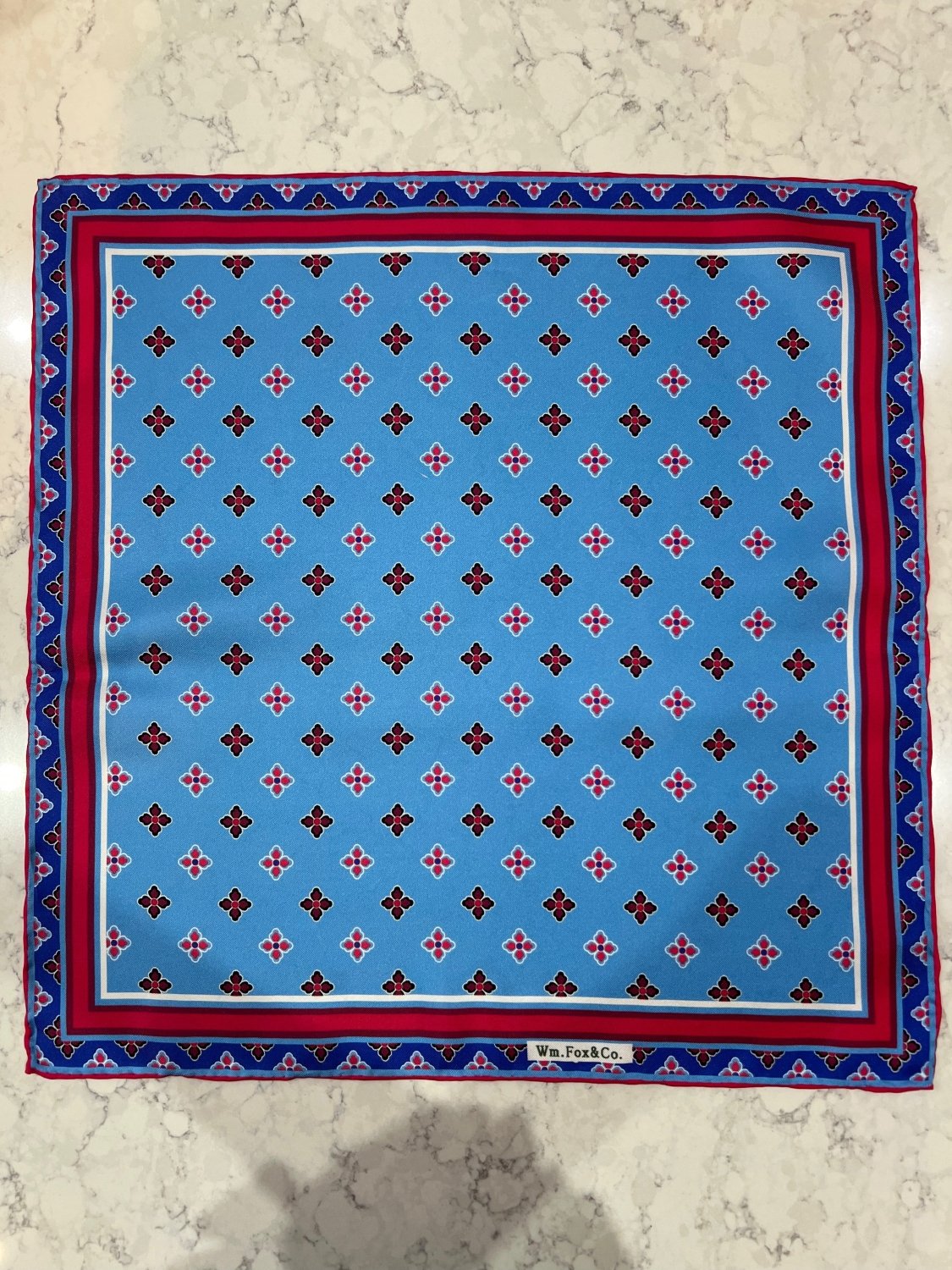 Sky Blue Geometric Border Pocket Square - Wm. Fox & Co.