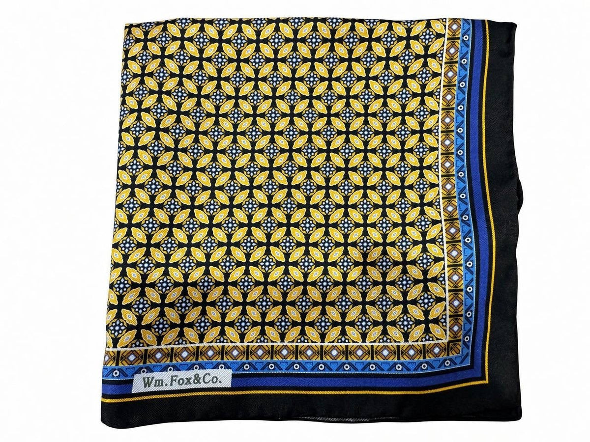 Yellow Geometric Border Pocket Square - Wm. Fox & Co.