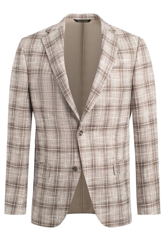 Tan Glen Plaid Cotton Blend Jacket