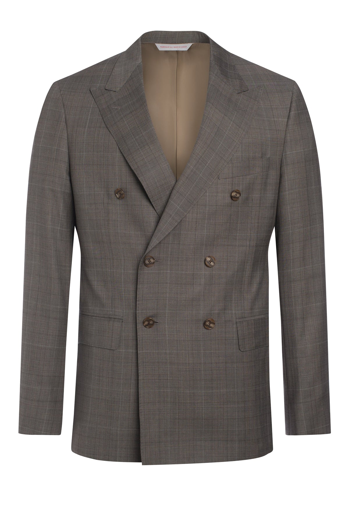 Taupe Super 150’s Double-Breasted Plaid Suit