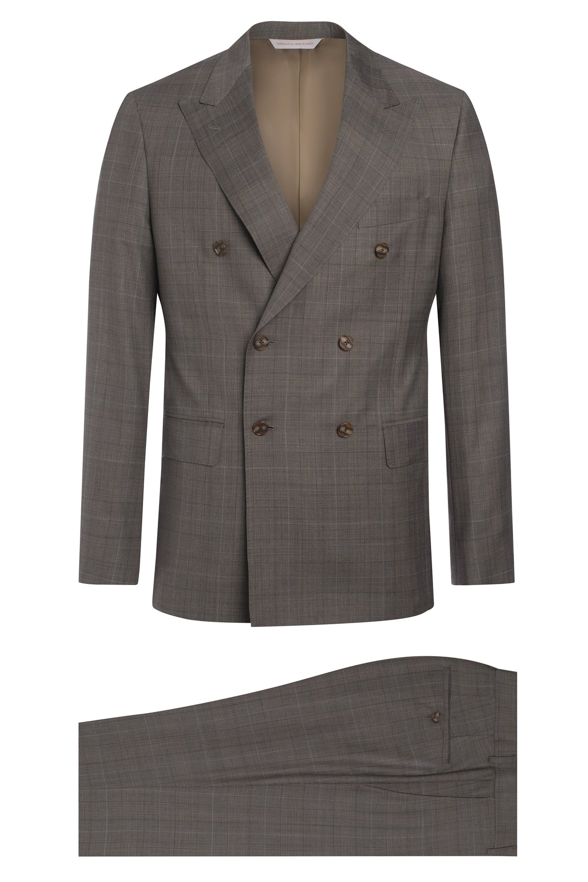 Taupe Super 150’s Double-Breasted Plaid Suit