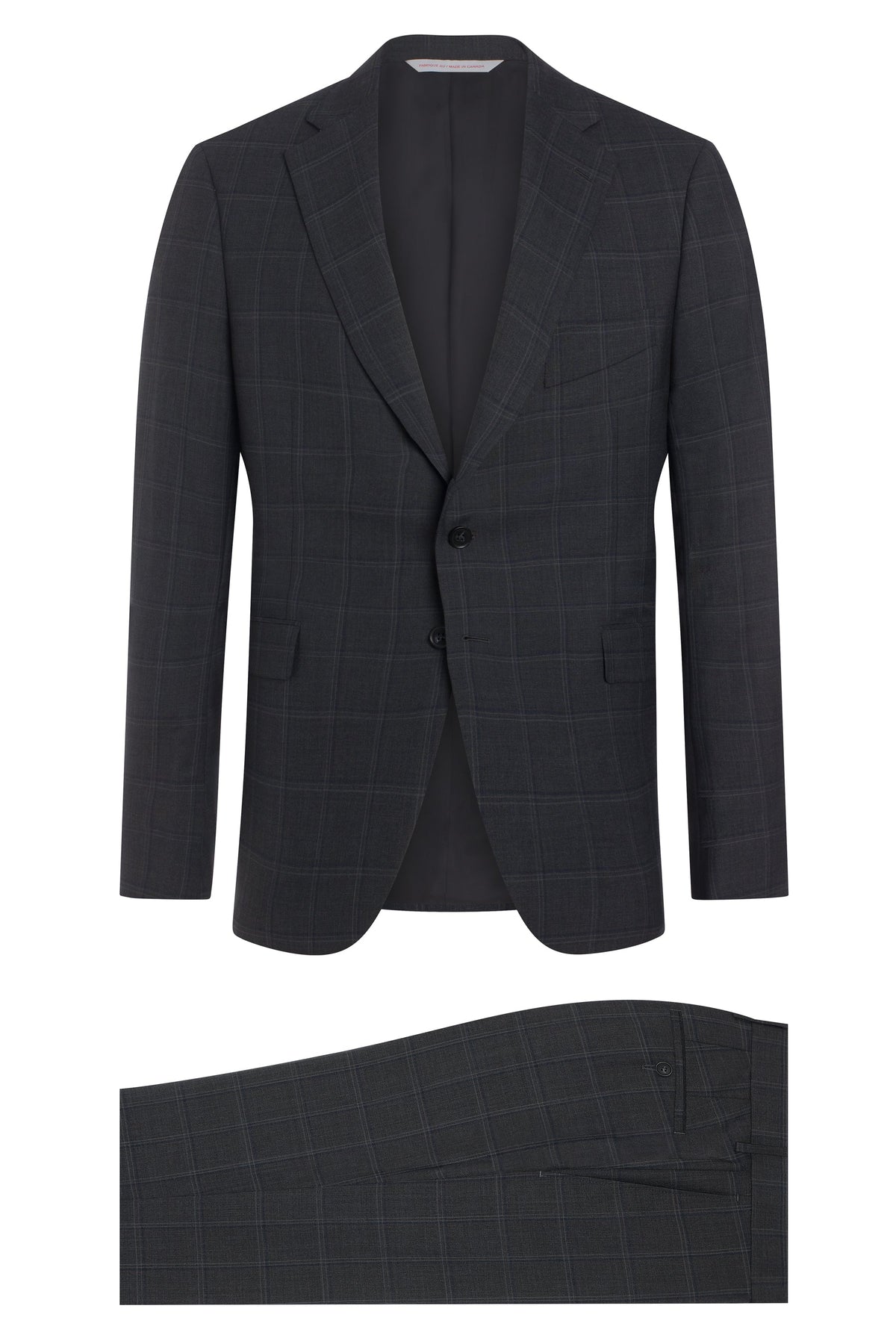 Dark Grey Navy Windowpane Wool Suit
