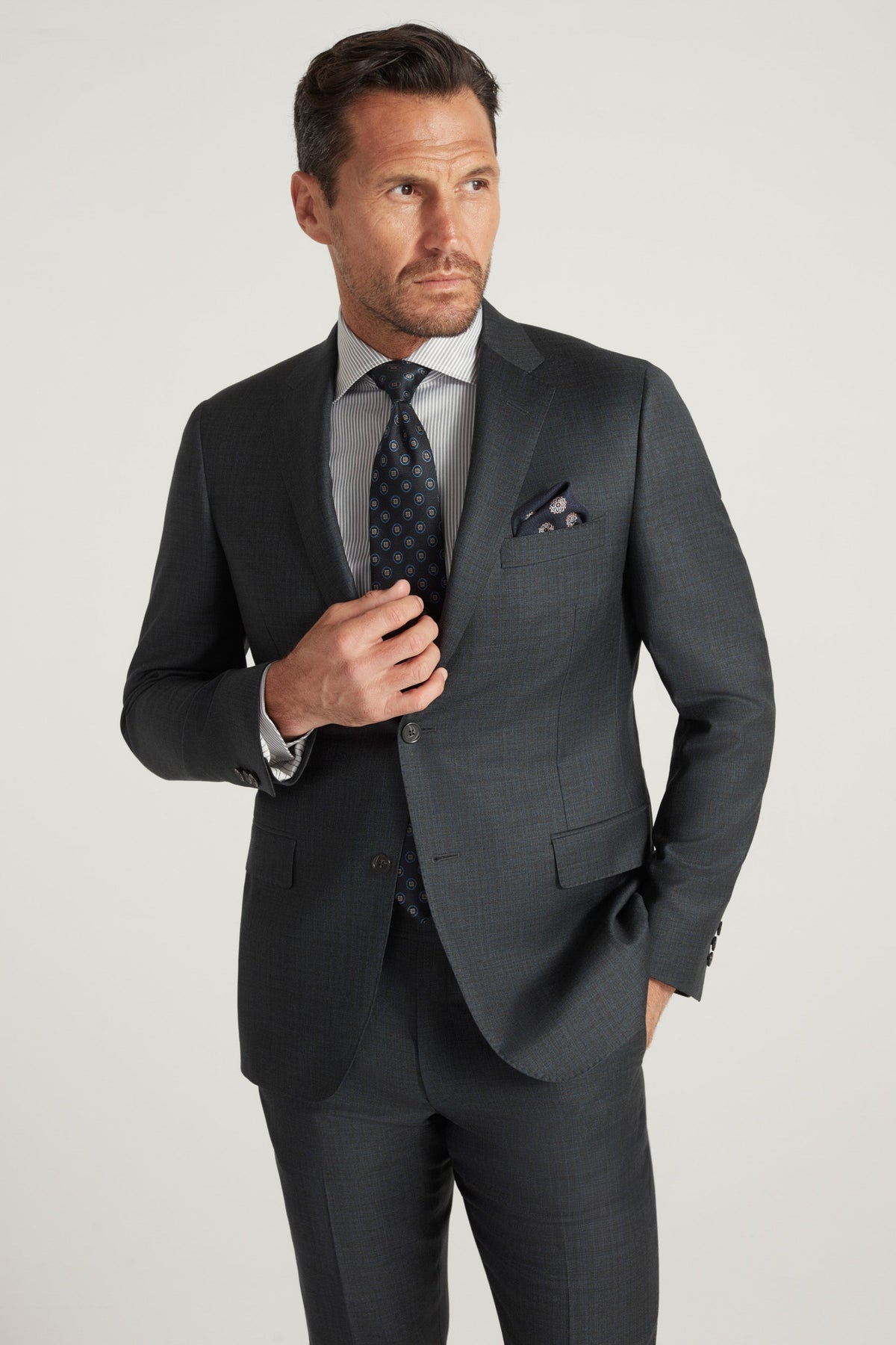 Charcoal Super 130’s Wool Sharkskin Suit