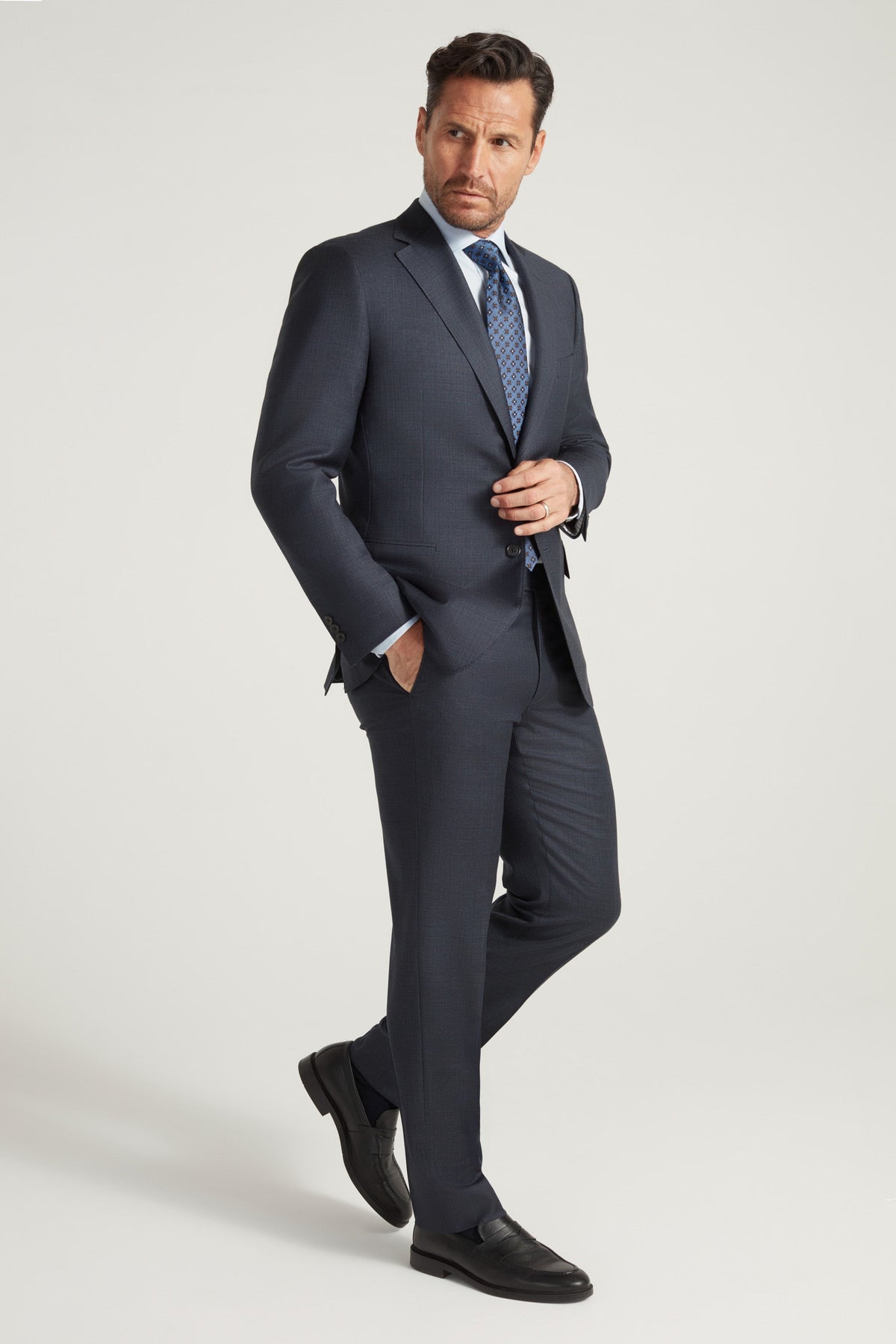 Dark Blue Super 130’s Wool Sharkskin Suit