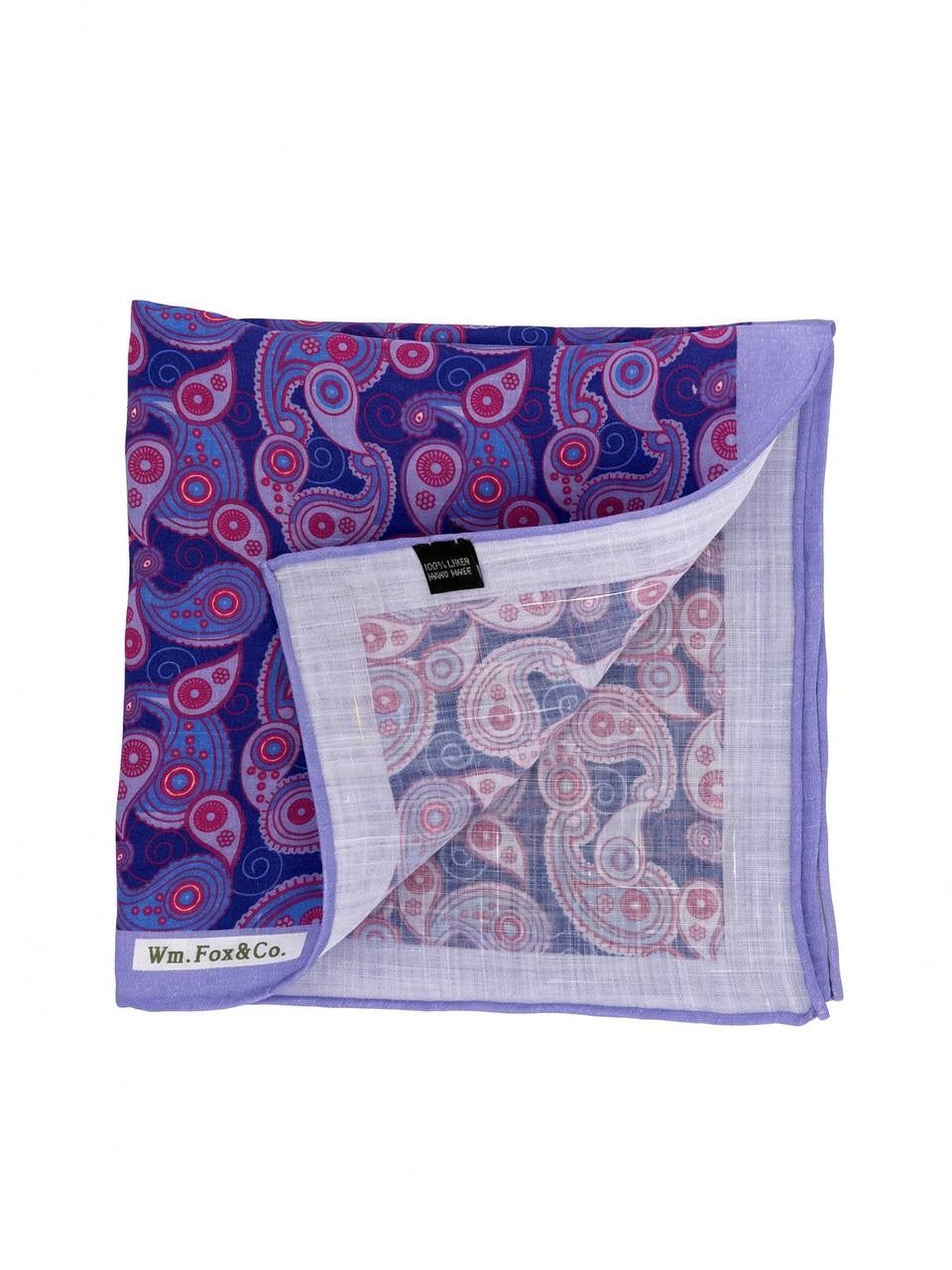 Lavender Border Pink Spiral Paisley Pocket Square — folded detail