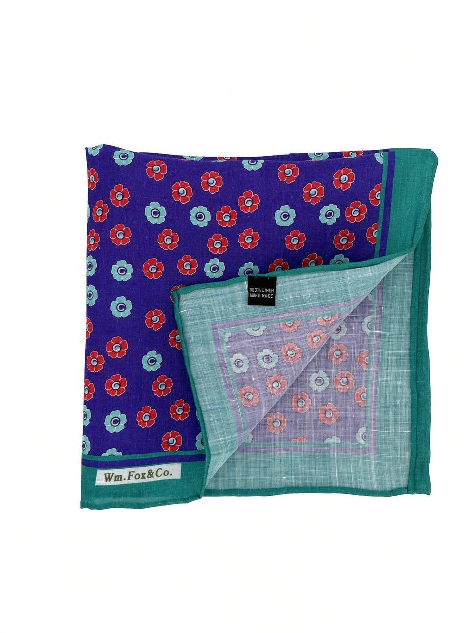 Emerald Border Multicolor Rosette Pocket Square — folded detail