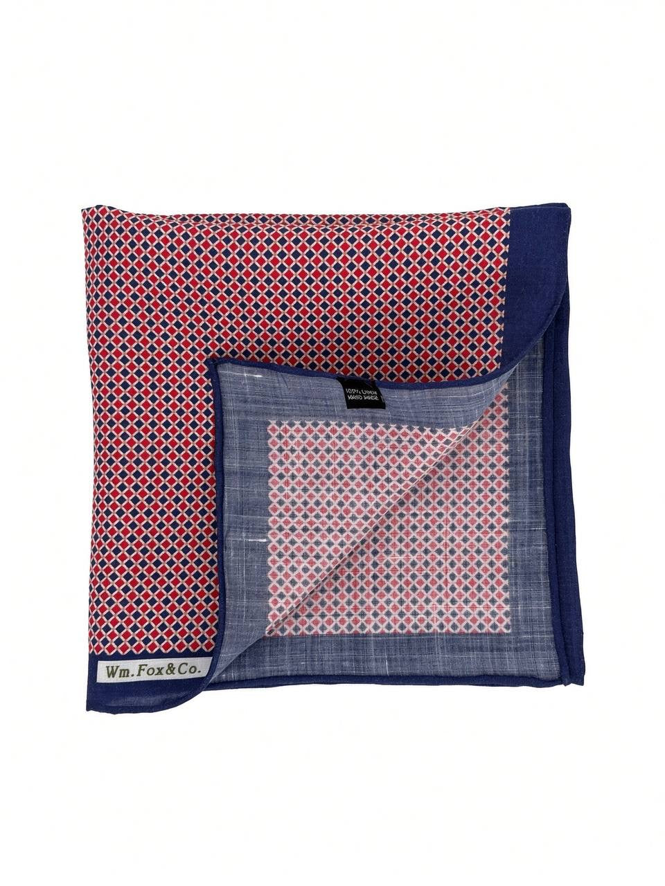Navy Border Coral Micro Geometric Pocket Square — folded detail