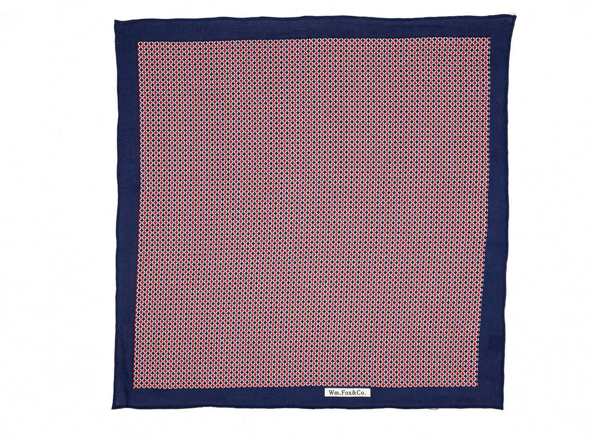 Navy Border Coral Micro Geometric Pocket Square — full pattern