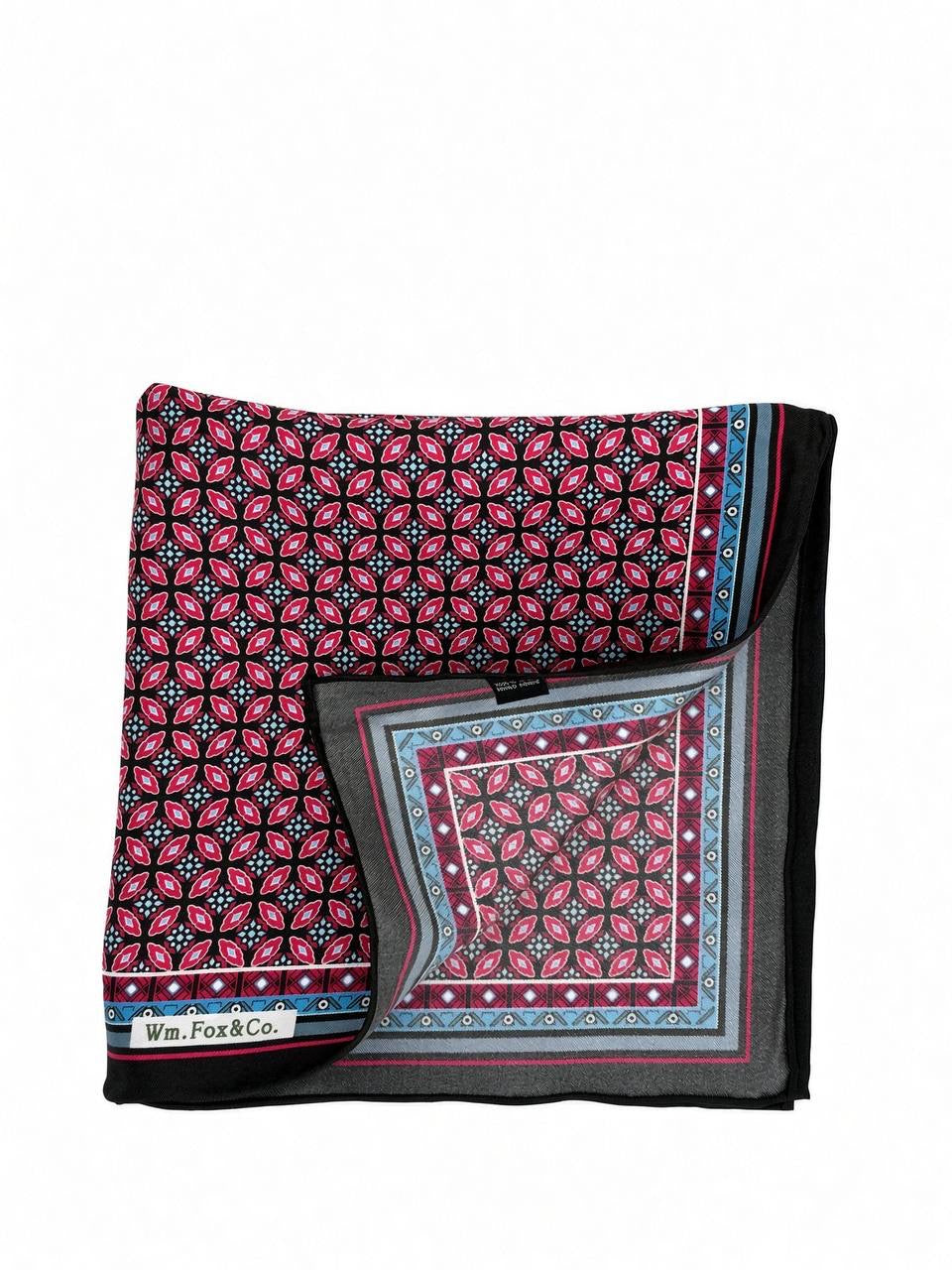 Black Border Rose Mosaic Pocket Square — folded detail