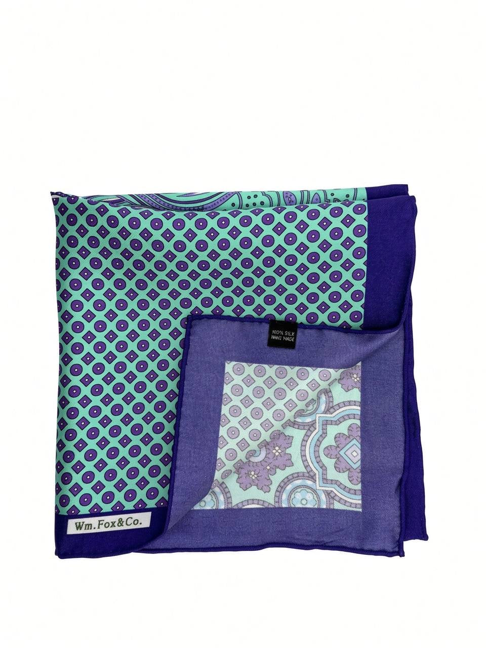 Mint & Navy Four-Pattern Pocket Square — folded detail