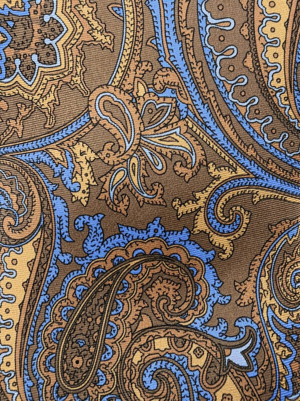 Taupe and Blue Paisley Necktie, fabric close-up
