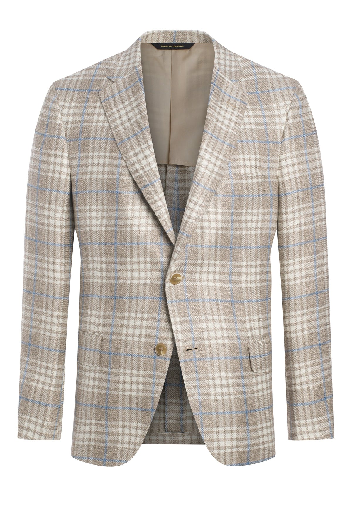 Beige Linen Blend Glen Plaid Jacket