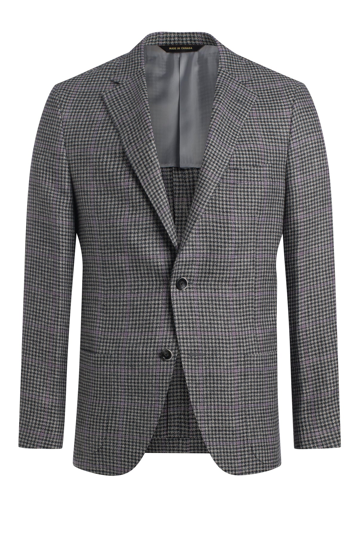 Grey & Purple Silk and Linen Blend Houndstooth Jacket