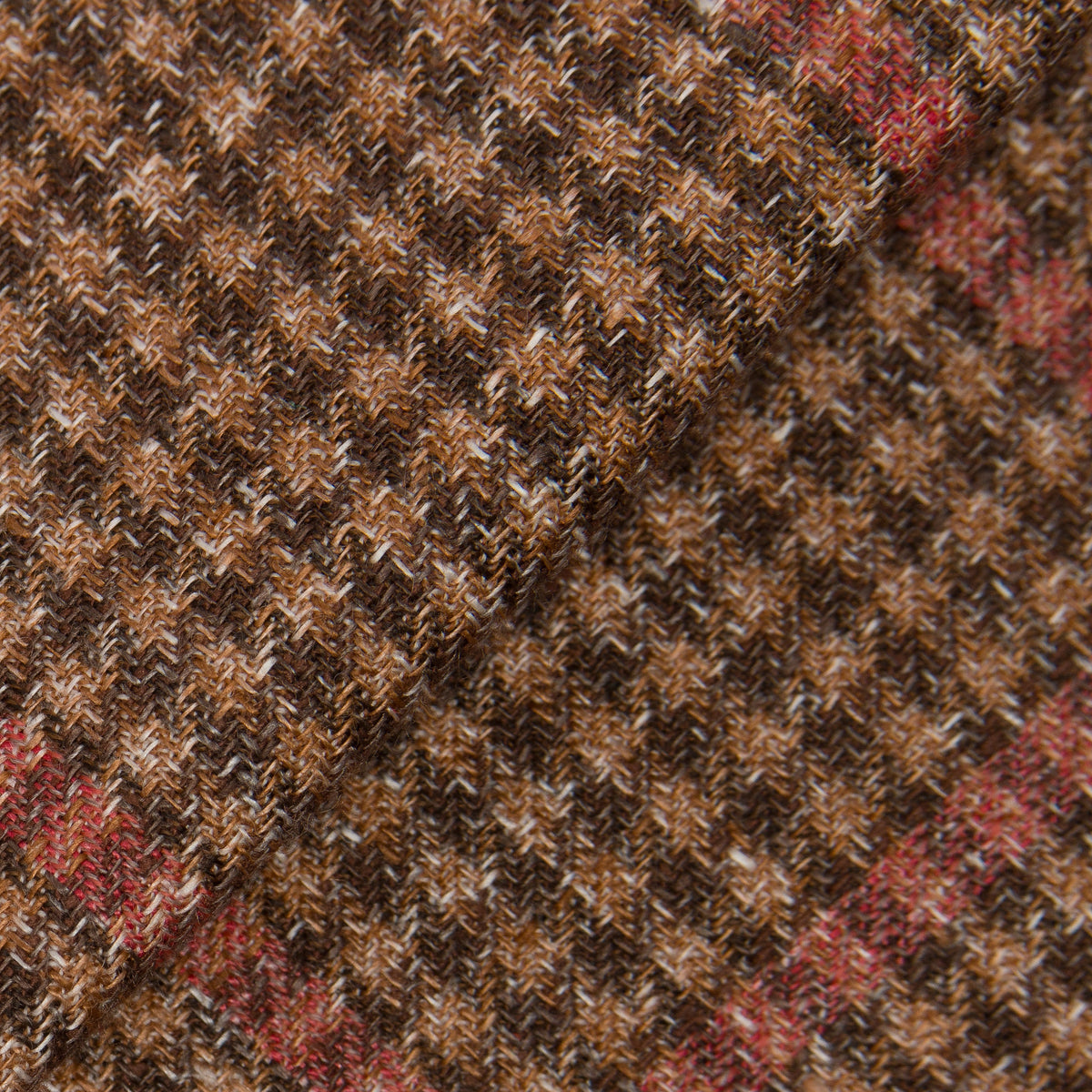 Brown Linen, Wool and Silk Houndstooth Red Jacket