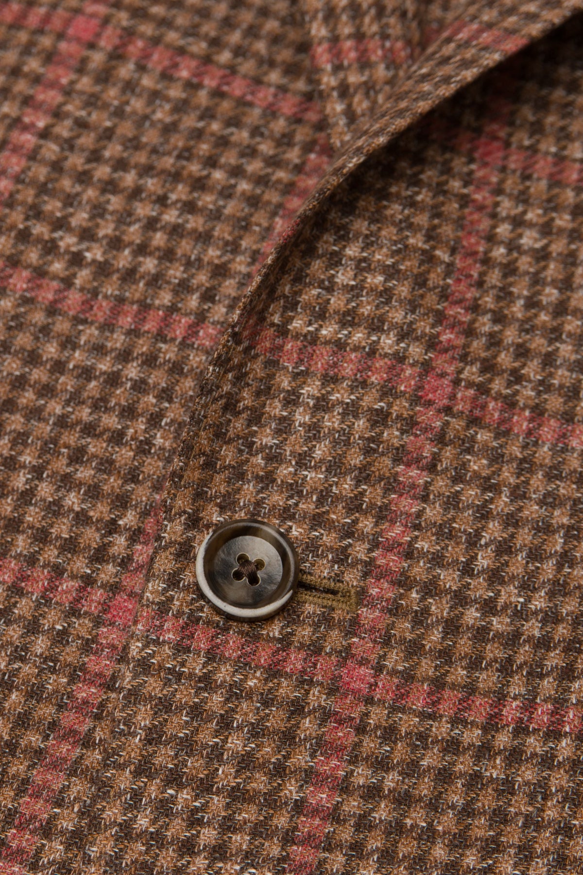 Brown Linen, Wool and Silk Houndstooth Red Jacket