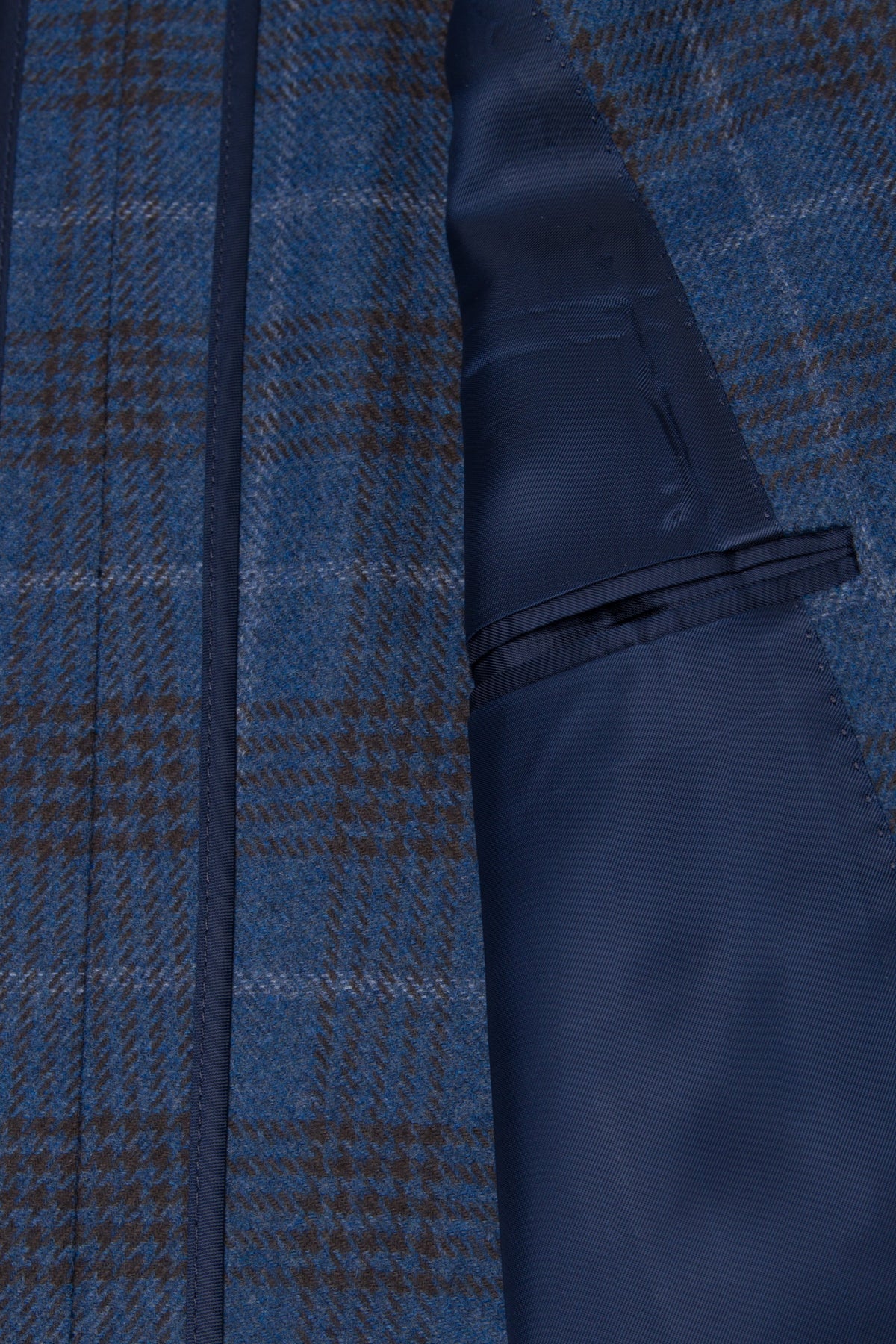 Blue Wool Blend Plaid Jacket