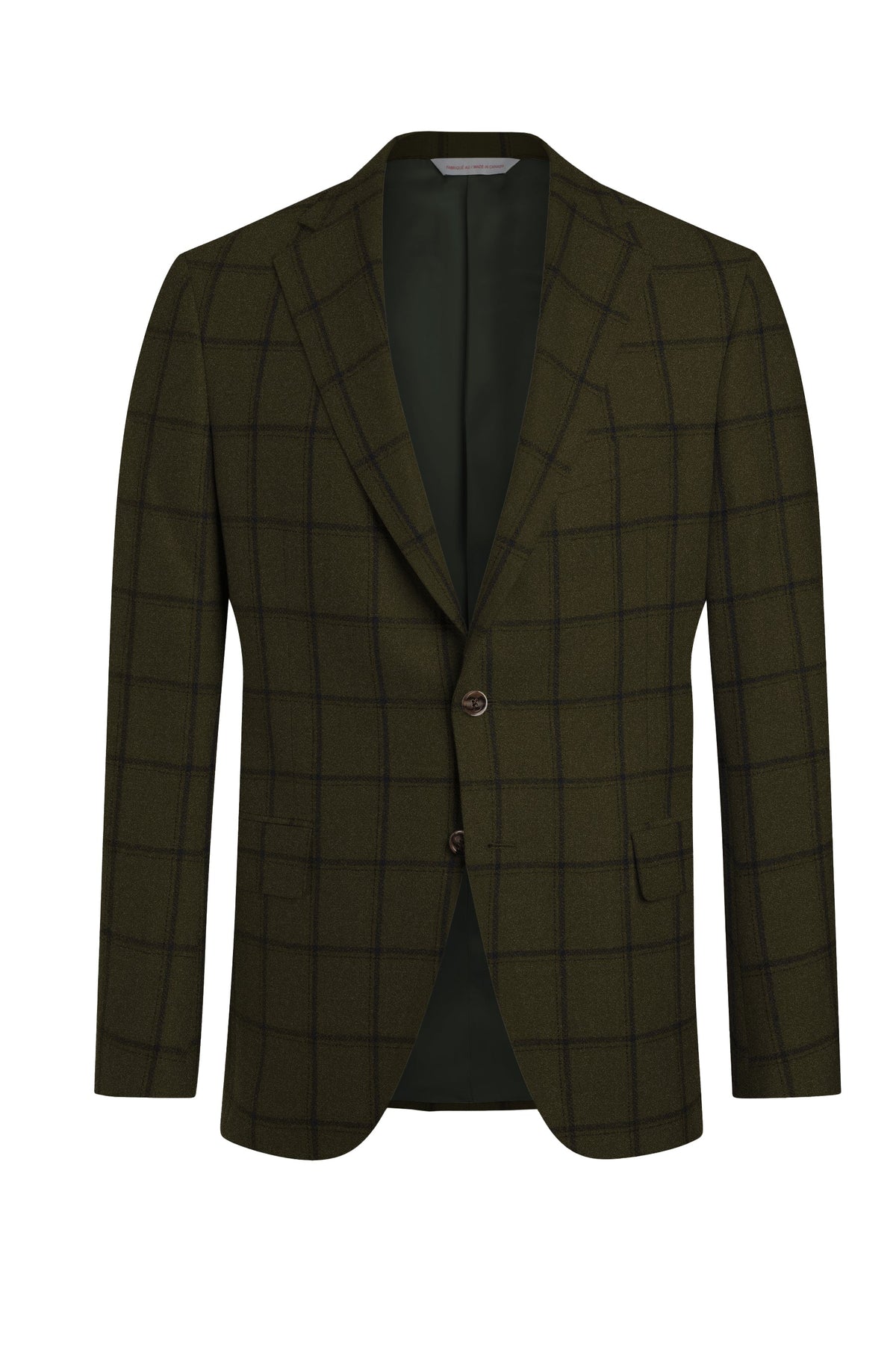 Olive Wool, Silk and Linen Flannel Windowpane Jacket