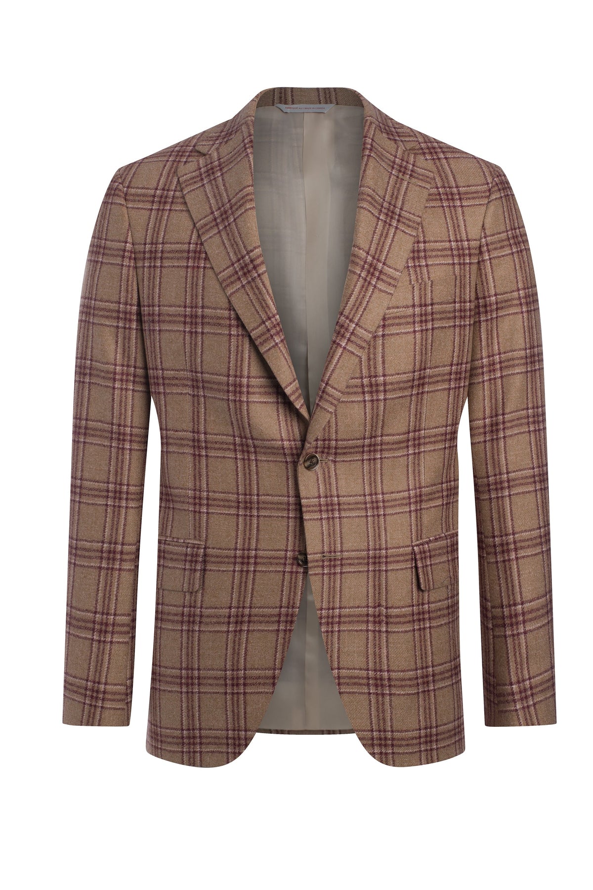 Tan Wool, Silk and Linen Textured Plaid Jacket
