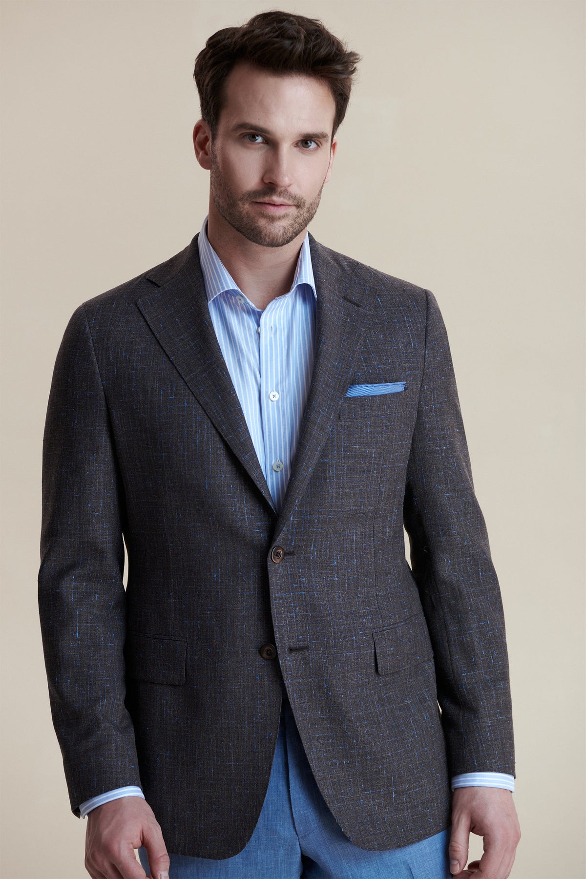 Brown Loro Piana Wool, Silk and Linen Donegal Jacket
