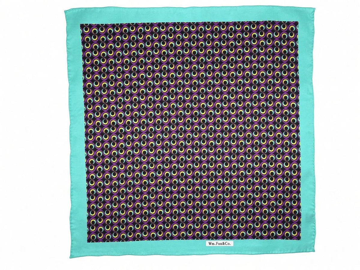 Aqua Border Multicolor Rings Pocket Square - Wm. Fox & Co.