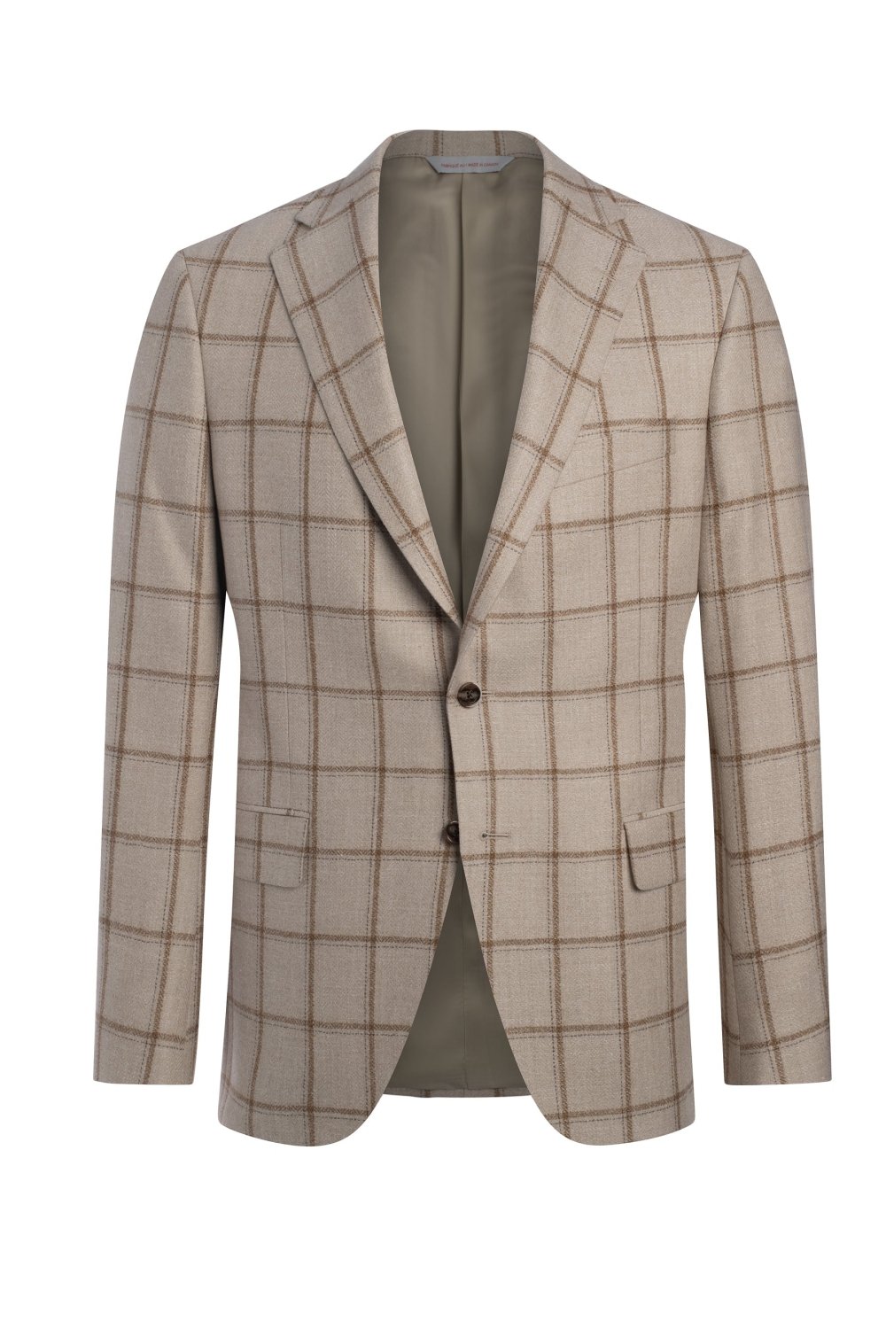 Beige Wool, Silk and Linen Flannel Windowpane Jacket - Wm. Fox & Co.