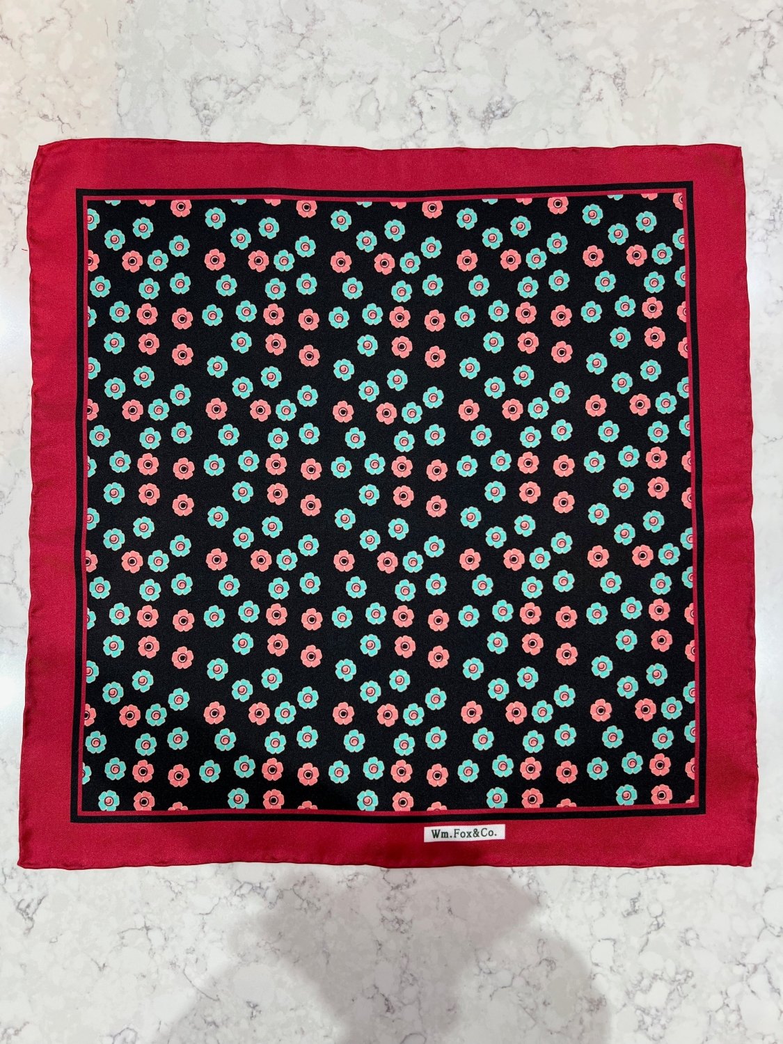 Black and Red Circular Motif Pocket Square - Wm. Fox & Co.