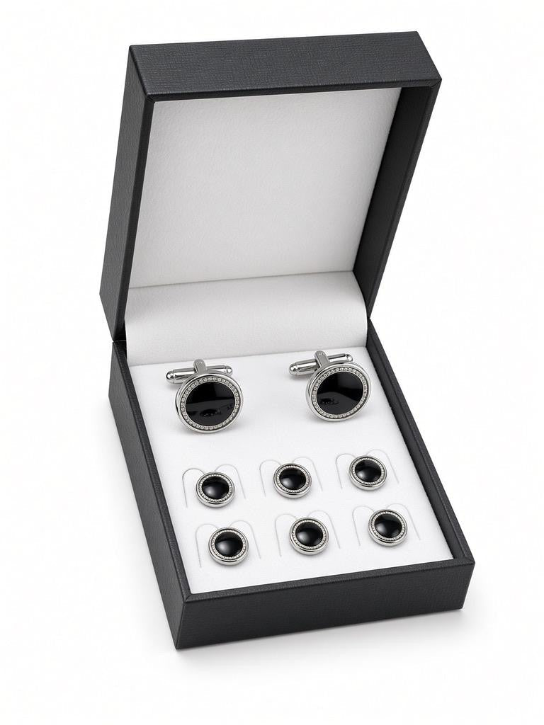 Black Bezel Cufflink & Stud Set - Wm. Fox & Co.