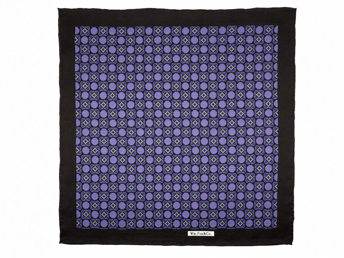 Black Border Violet Medallion Pocket Square - Wm. Fox & Co.