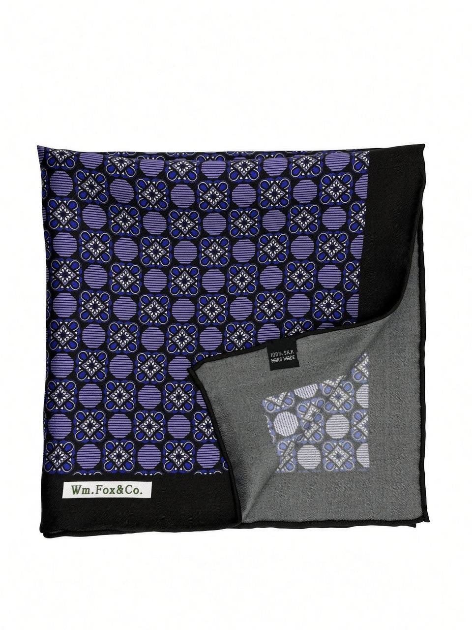 Black Border Violet Medallion Pocket Square - Wm. Fox & Co.