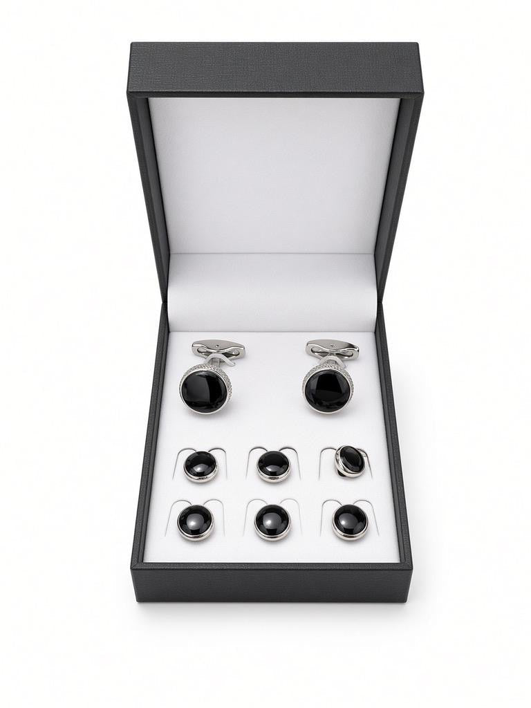 Black Faceted Cufflink & Stud Set - Wm. Fox & Co.