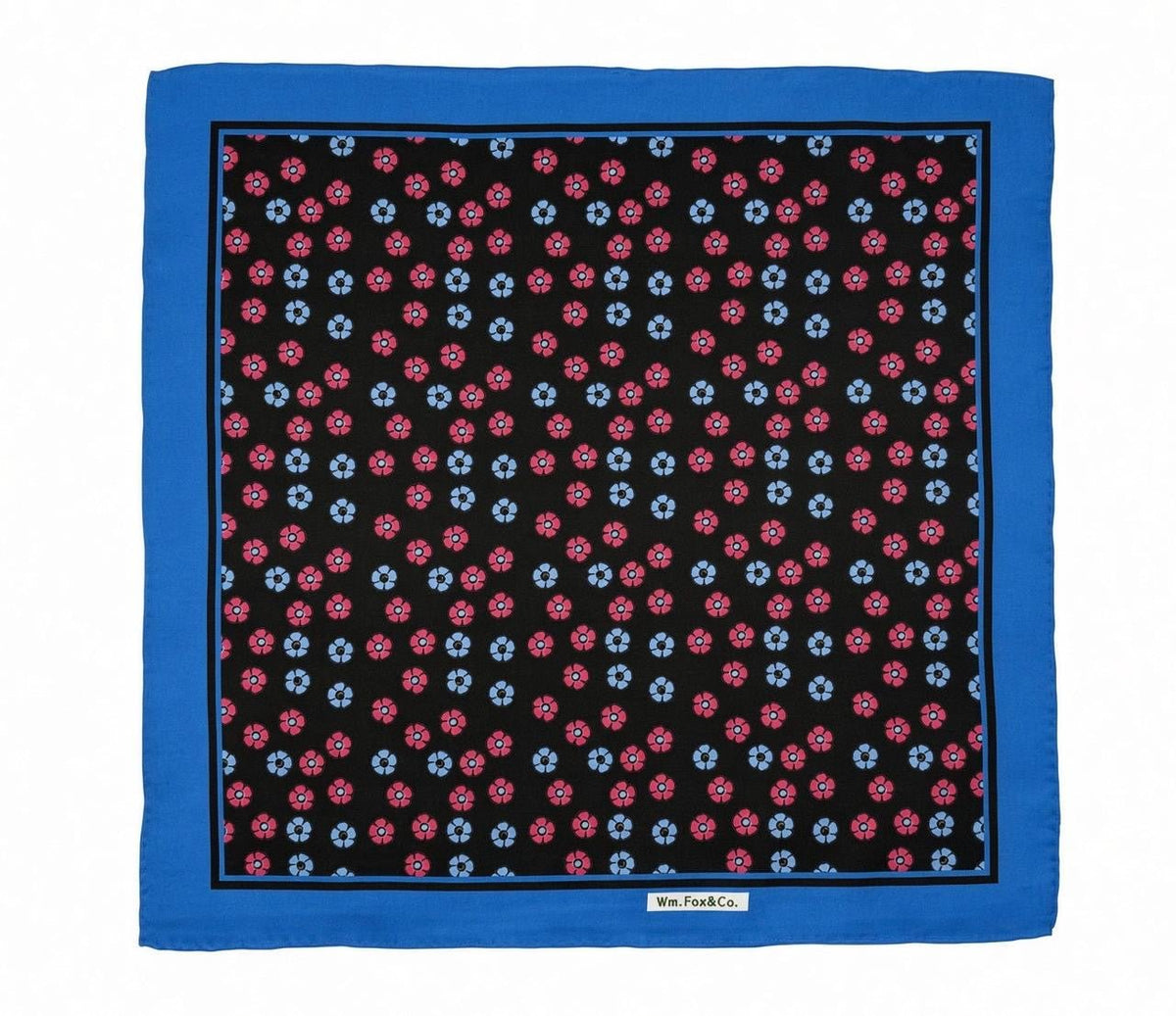 Black Floral with Blue Border Pocket Square - Wm. Fox & Co.