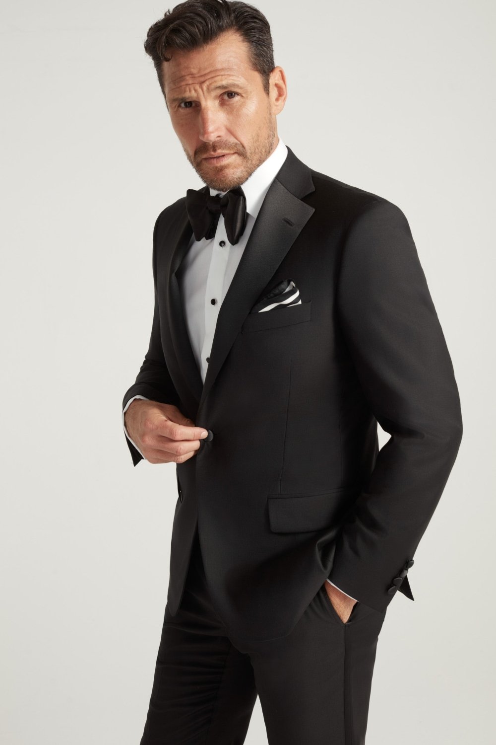 Black Notch Lapel Satin Honey Way Super 150's Wool Tuxedo - Wm. Fox & Co.
