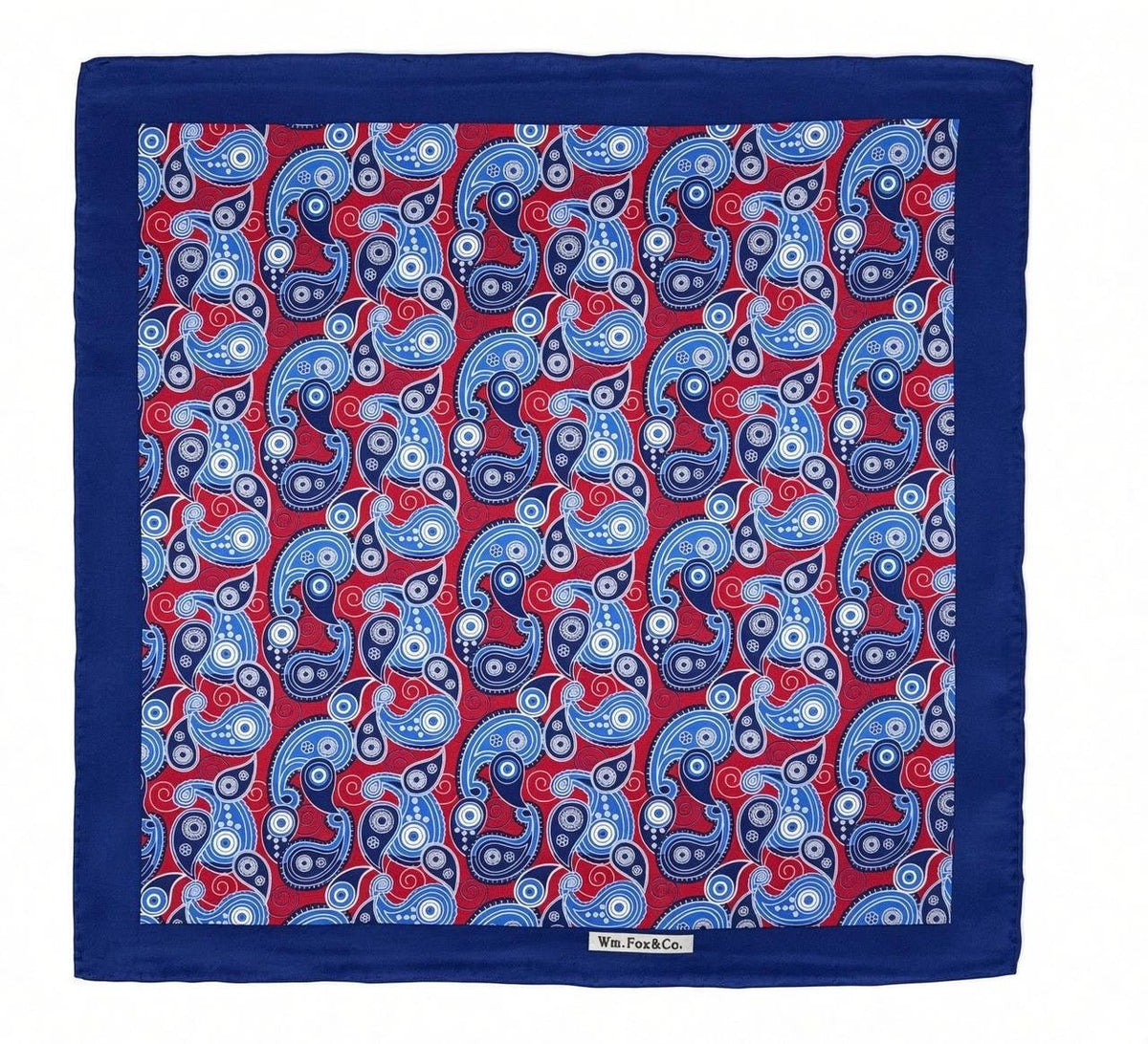 Blue & Crimson Spiral Paisley Pocket Square - Wm. Fox & Co.