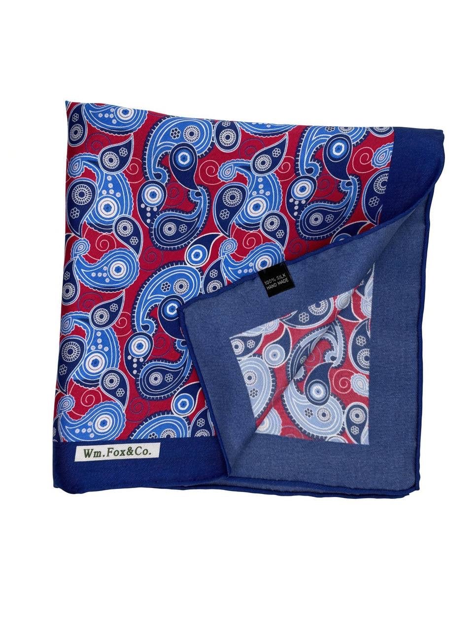 Blue & Crimson Spiral Paisley Pocket Square - Wm. Fox & Co.