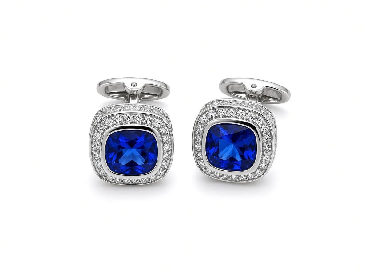Blue Cushion Halo Cufflinks - Wm. Fox & Co.