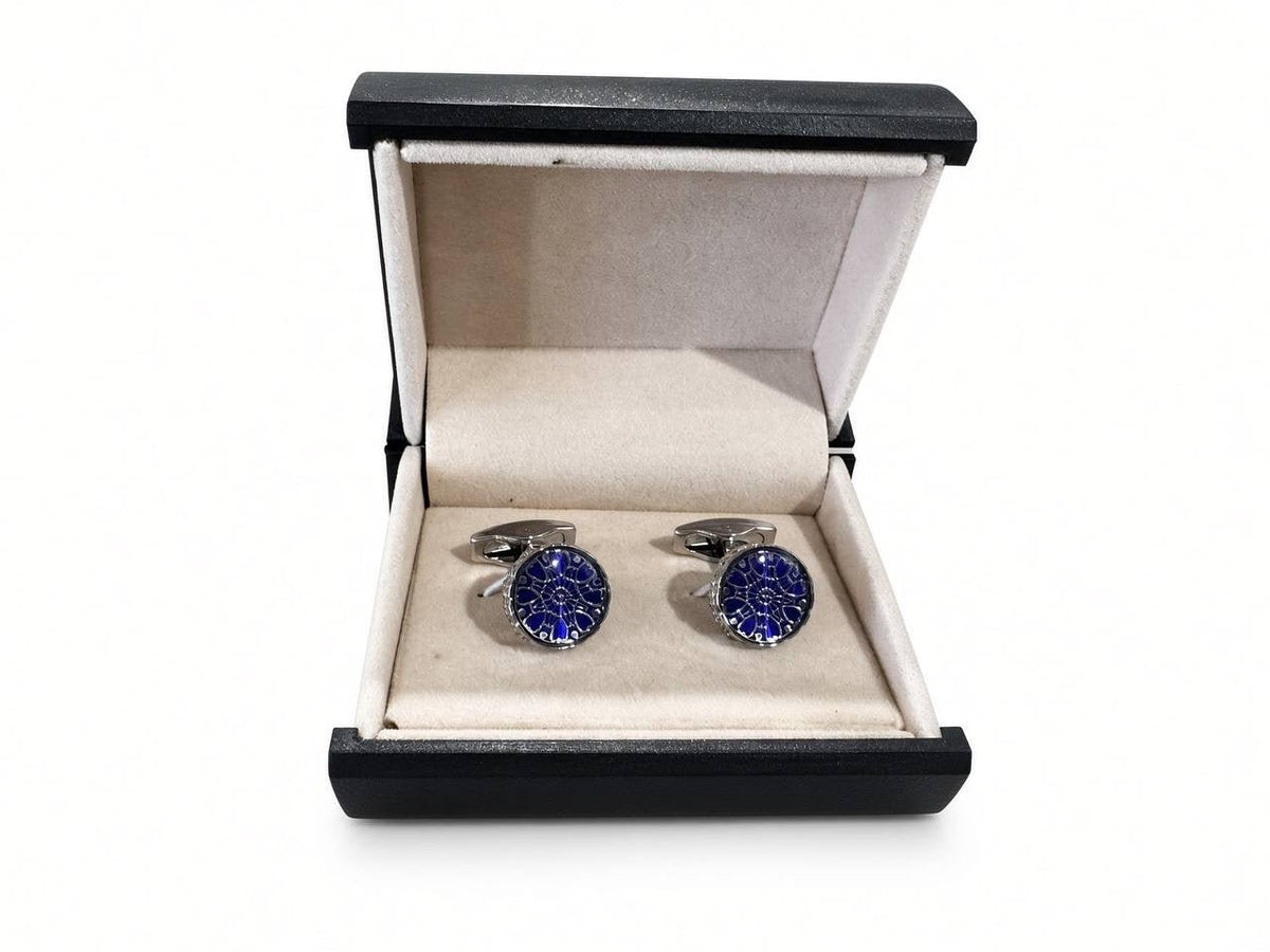 Blue Geometric Medallion Cufflinks - Wm. Fox & Co.