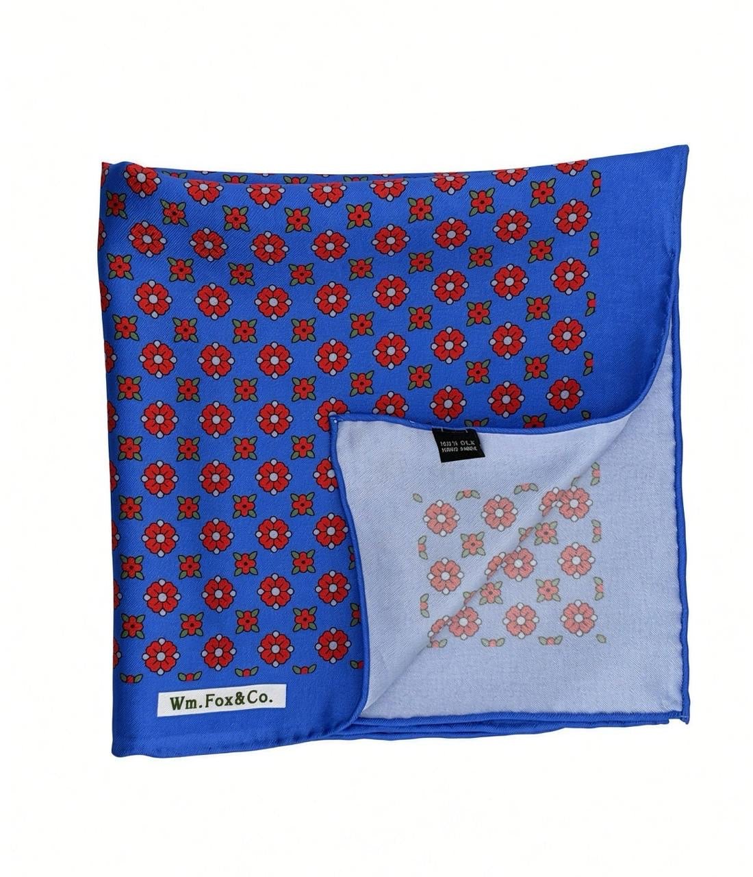 Blue & Red Rosette Pocket Square - Wm. Fox & Co.