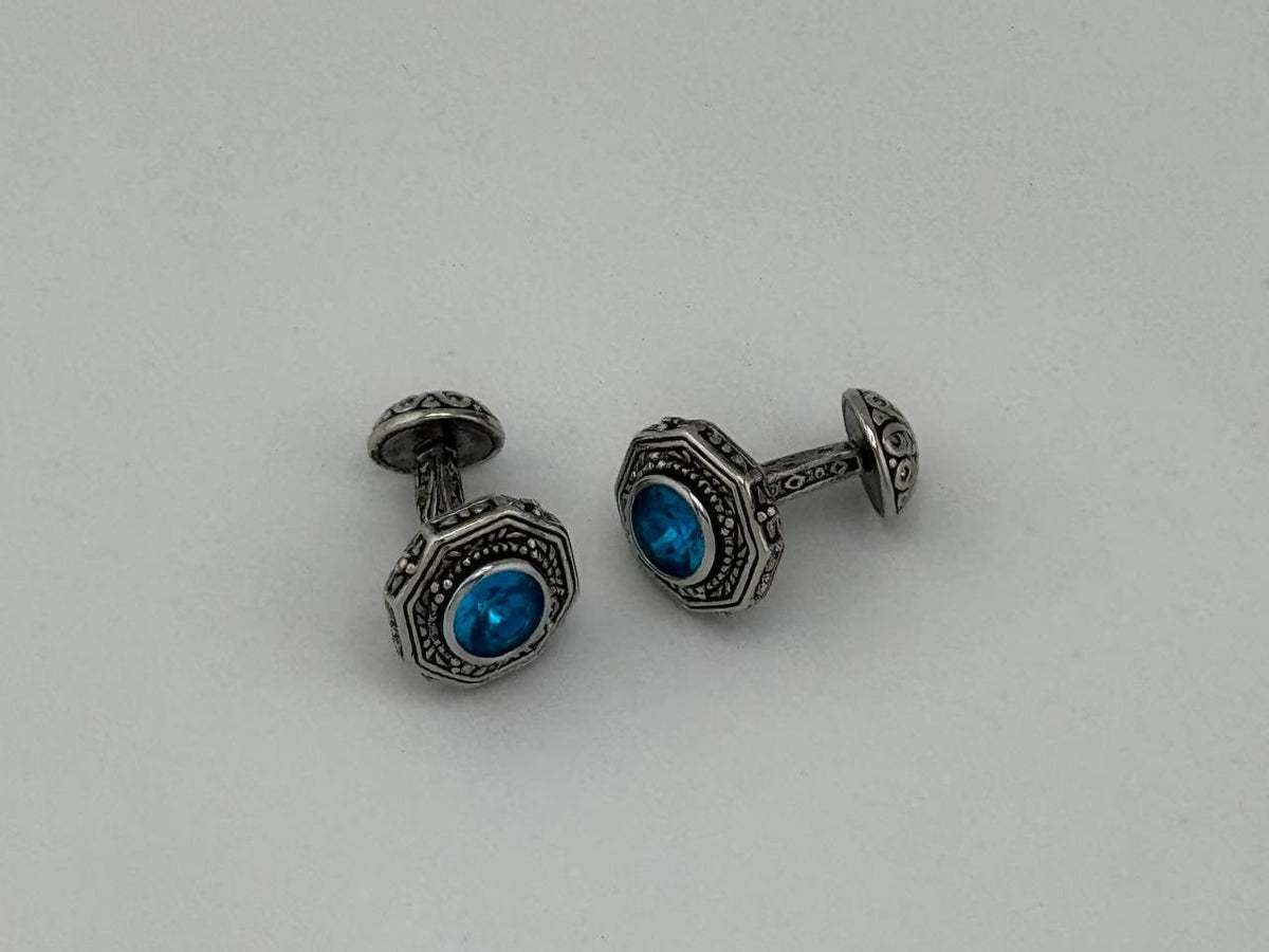 Blue Round Halo Cufflinks - Wm. Fox & Co.