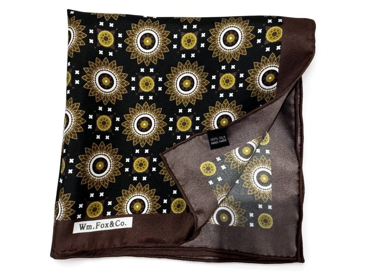 Brown and Gold Medallion Pocket Square - Wm. Fox & Co.