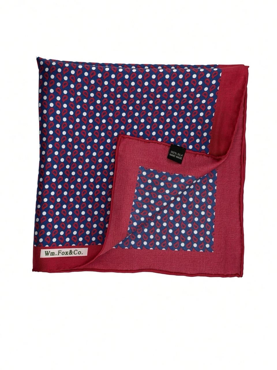 Burgundy & Blue Micro-Motif Pocket Square - Wm. Fox & Co.