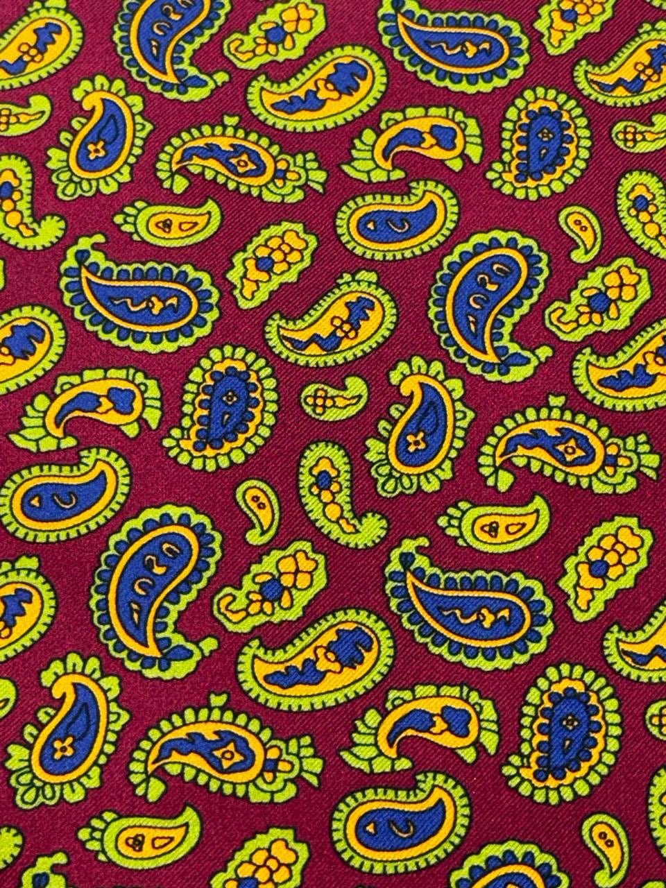 Burgundy Border Multicolor Paisley Pocket Square - Wm. Fox & Co.
