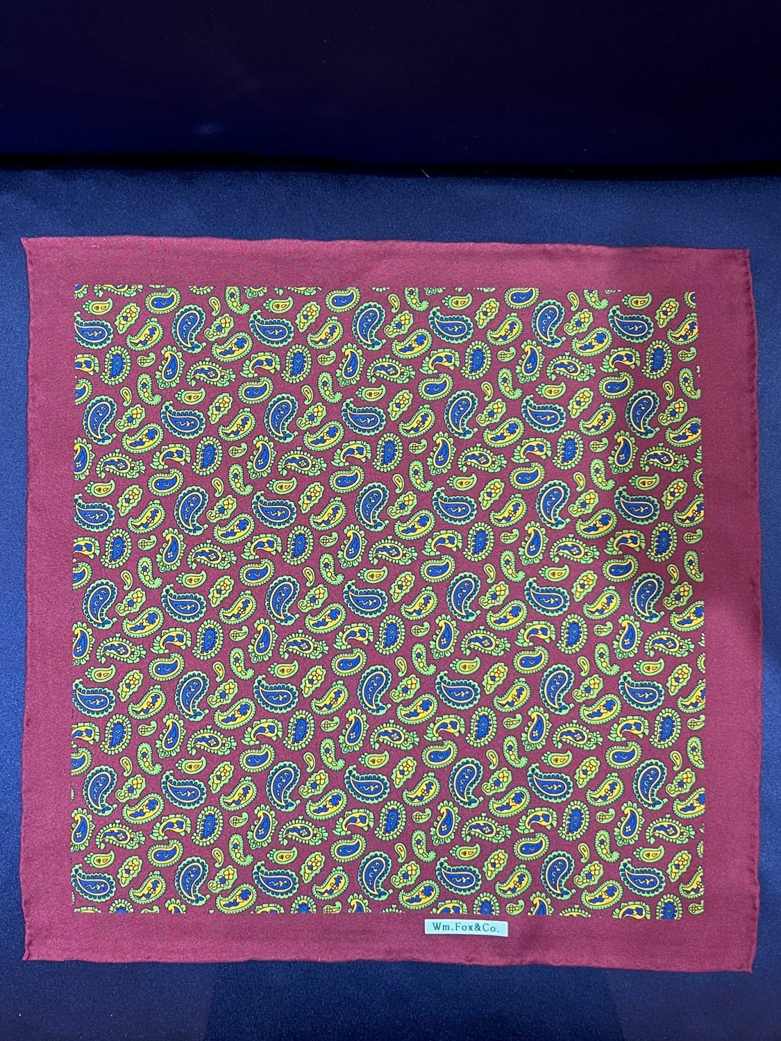 Burgundy Border Multicolor Paisley Pocket Square - Wm. Fox & Co.