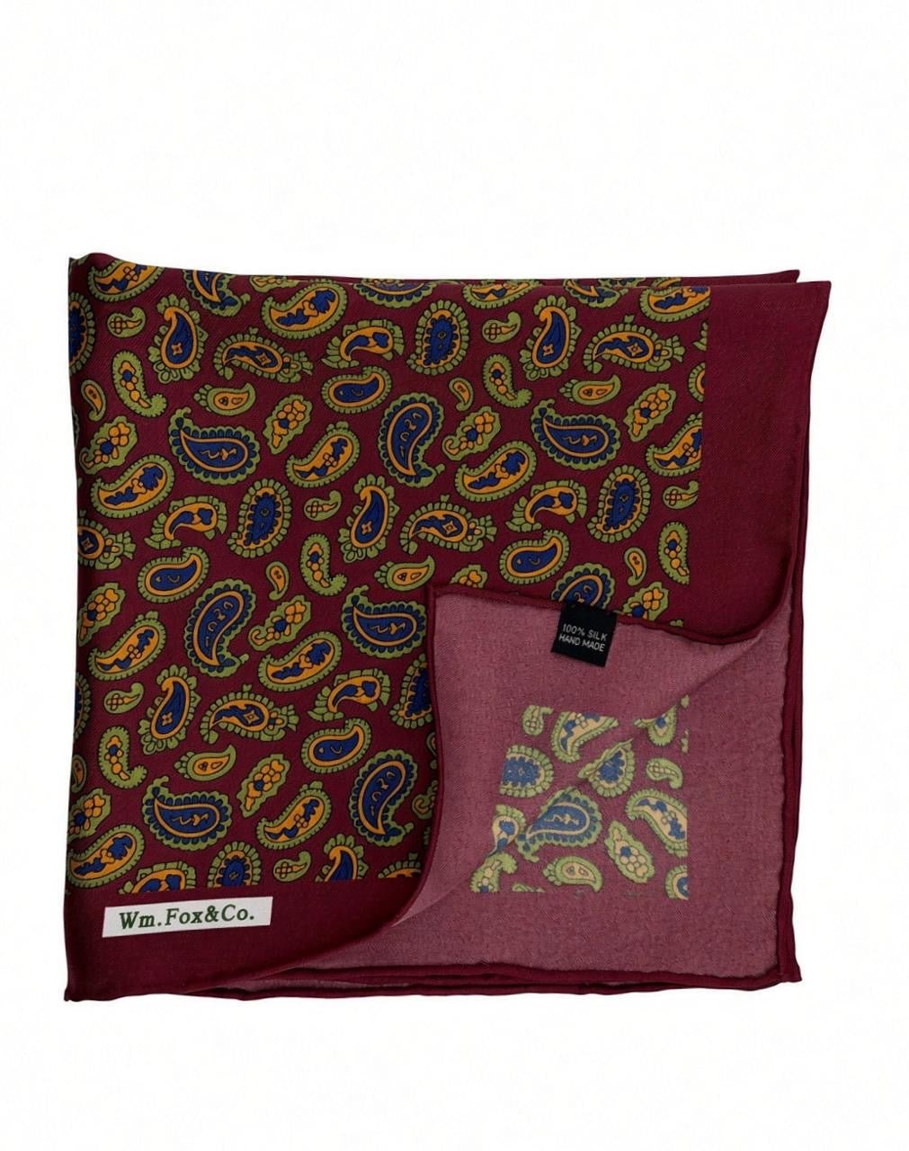 Burgundy & Gold Paisley Pocket Square - Wm. Fox & Co.
