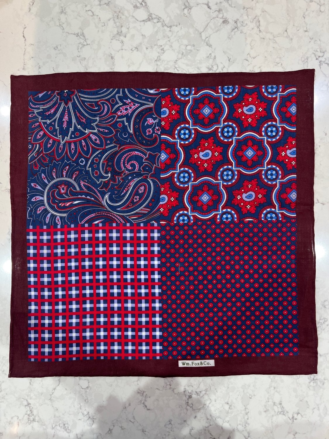Burgundy Mixed Pattern Pocket Square - Wm. Fox & Co.