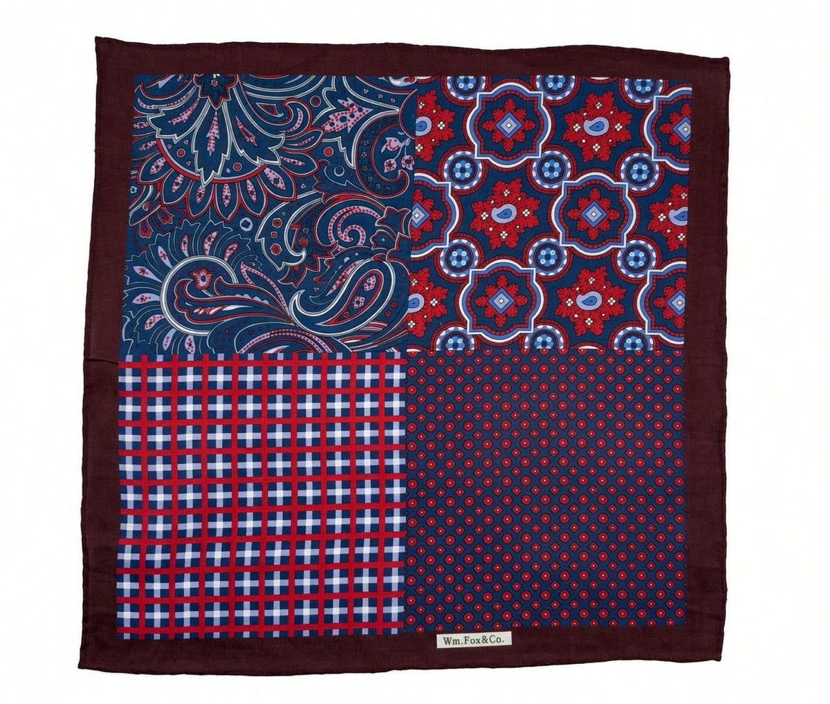 Burgundy & Navy Four-Pattern Pocket Square - Wm. Fox & Co.