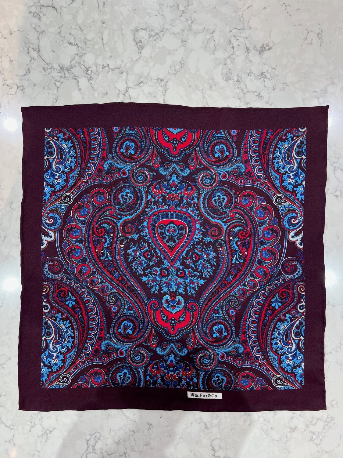 Burgundy Ornamental Border Pocket Square - Wm. Fox & Co.