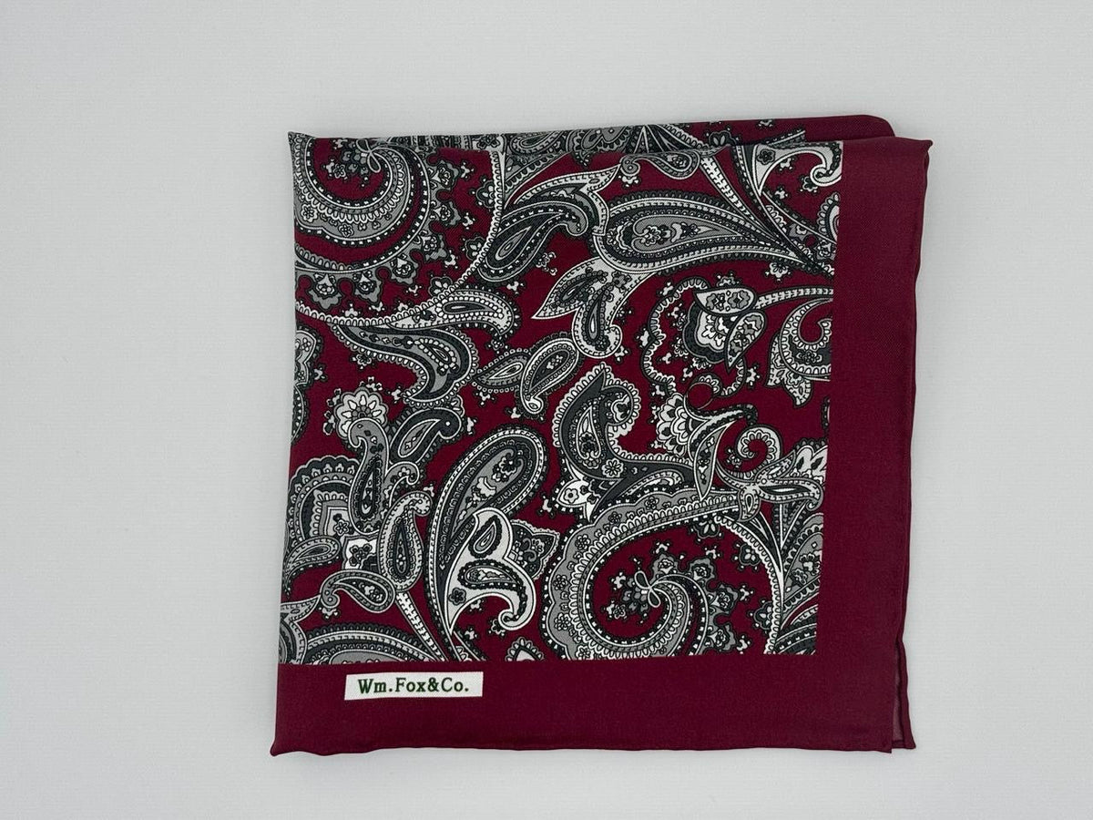 Burgundy Ornamental Paisley Pocket Square - Wm. Fox & Co.