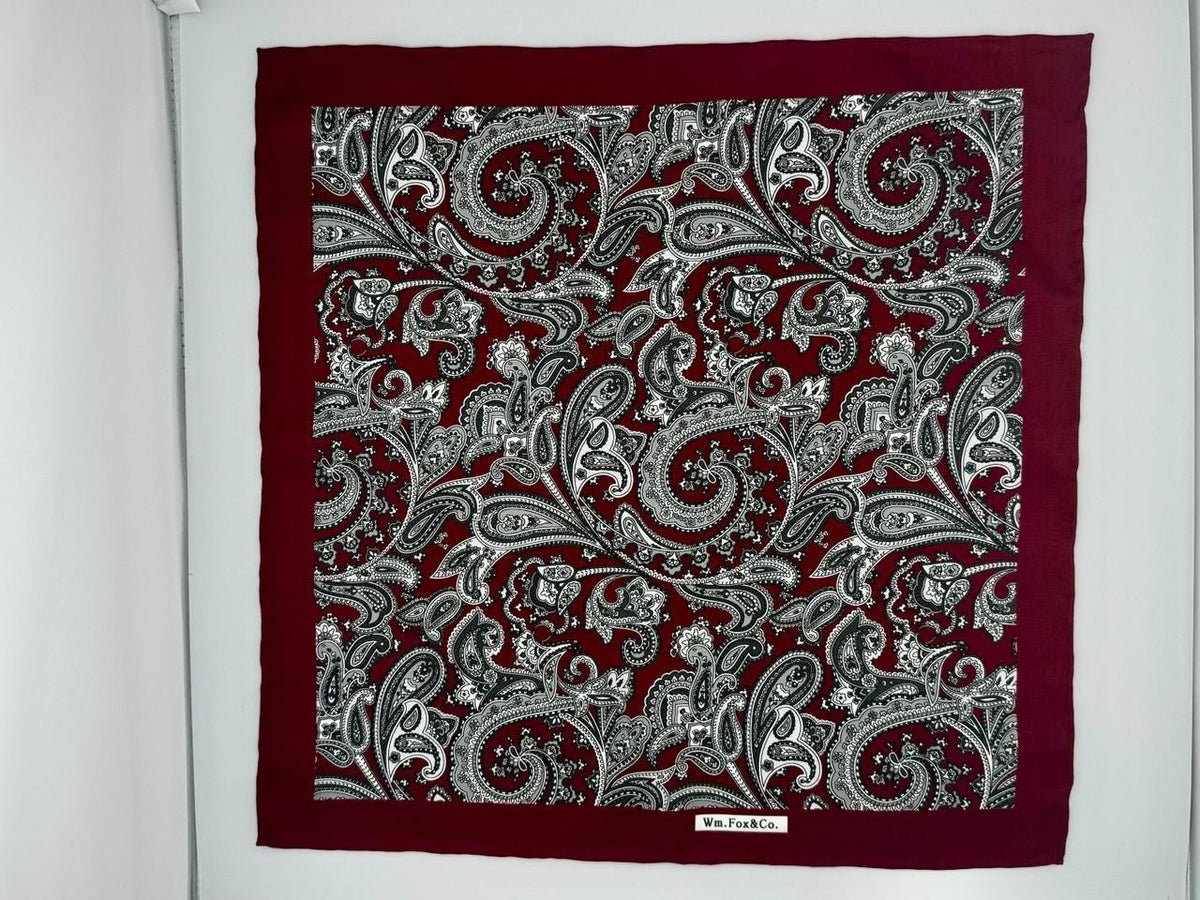 Burgundy Ornamental Paisley Pocket Square - Wm. Fox & Co.